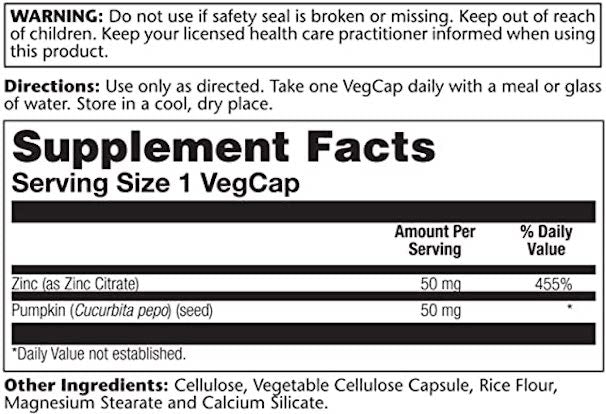 Solaray Zinc Citrate W/ Pumpkin Seed 50 mg