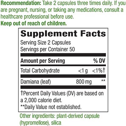 Nature's Way Damiana Leaves 100 Vegan Capsules