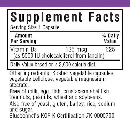 Bluebonnet Vitamin D3 5000 IU (125 mcg)