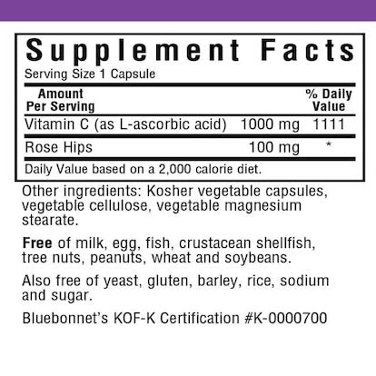 Bluebonnet Vitamin C-1000 mg & Rose Hips