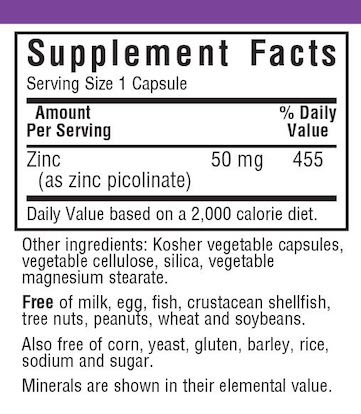 Bluebonnet Zinc Picolinate 50 mg