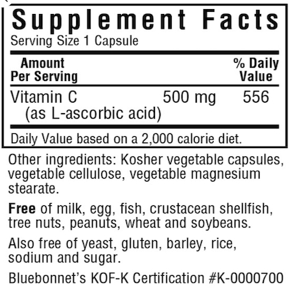 Bluebonnet Vitamin C- 500 mg