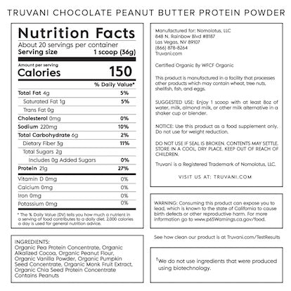 Truvani Chocolate Peanut Butter Plant Based Protein